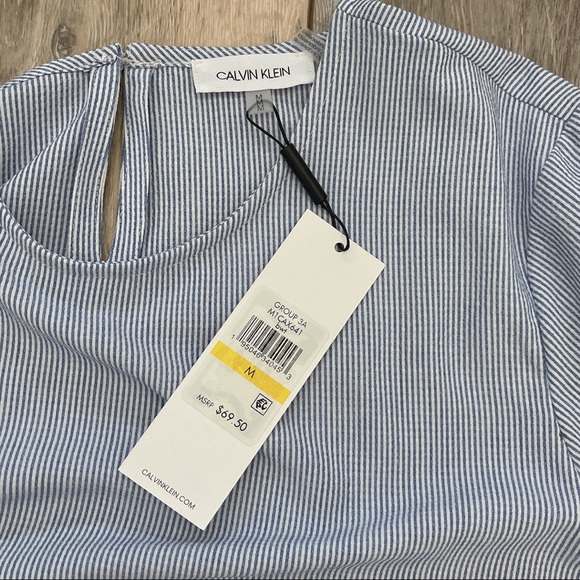 NEW CALVIN KLEIN BLUE WHITE STRIPED BLOUSE TOP WITH BOWS - Picture 10 of 11